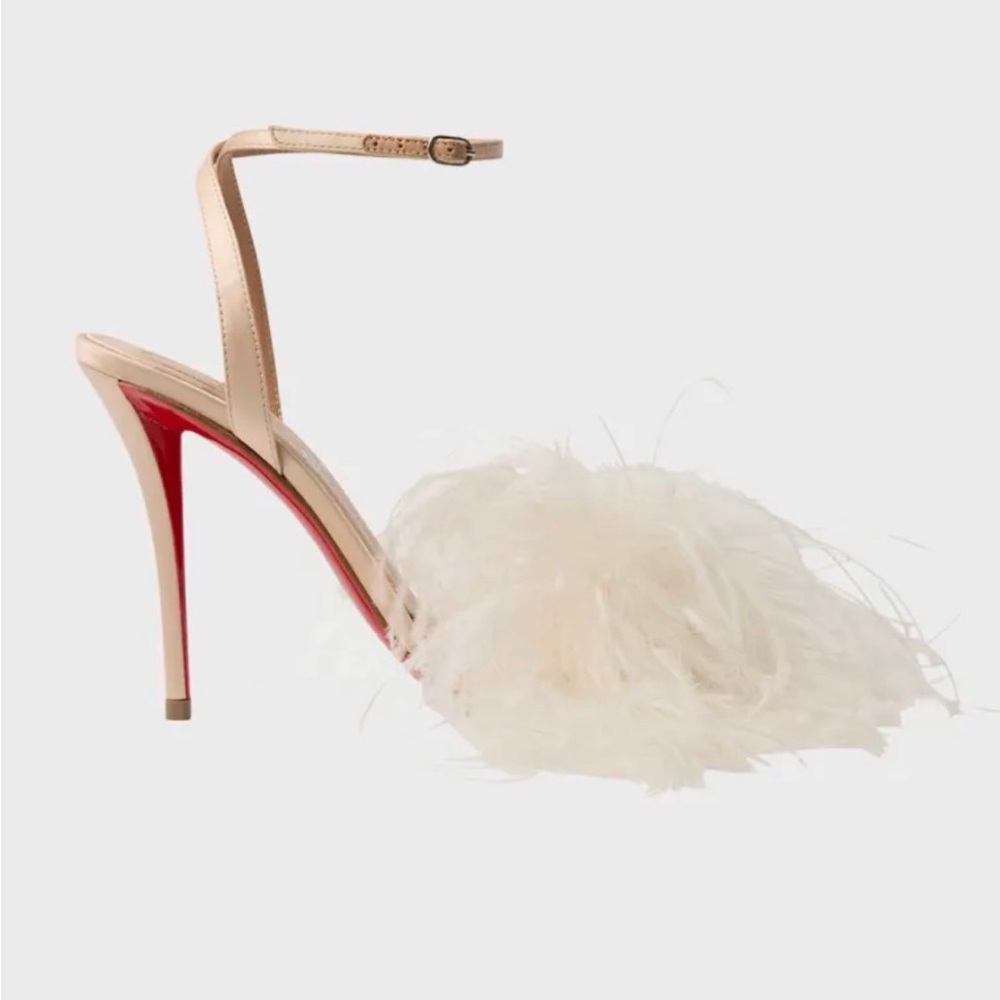 Christian Louboutin Miss Z Poupi 100 feather-embellished satin sandals size 37